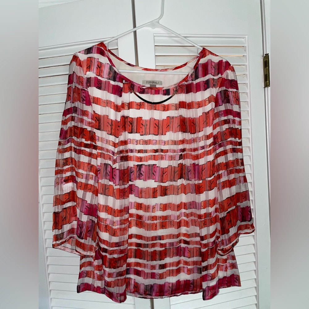 Roz & Ali Women's Striped Blouse in Red and Pink